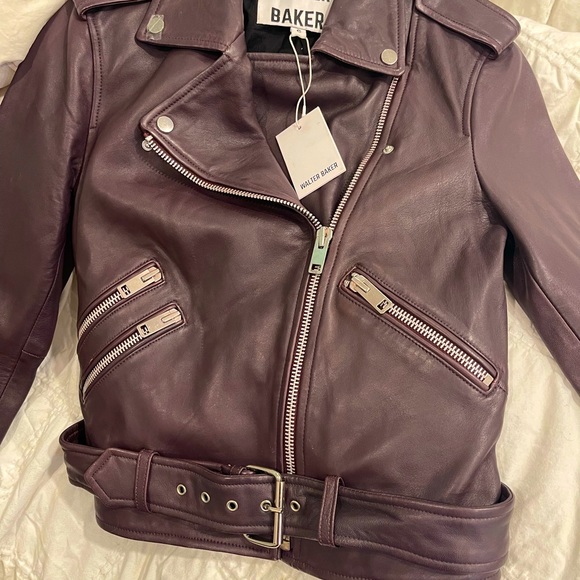 Walter Baker 100% lamb leather Moto jacket in PLUM / BURGUNDY size SMALL NWT - Picture 11 of 12